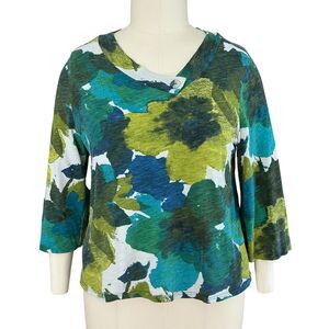 Habitat Crop Top sz XL Peruvian Cotton Abstract Green Blue Floral Trapeze Artsy